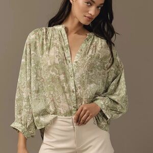 Anthropologie The Sidney Batwing Blouse by Pilcro Light Green Size Large
